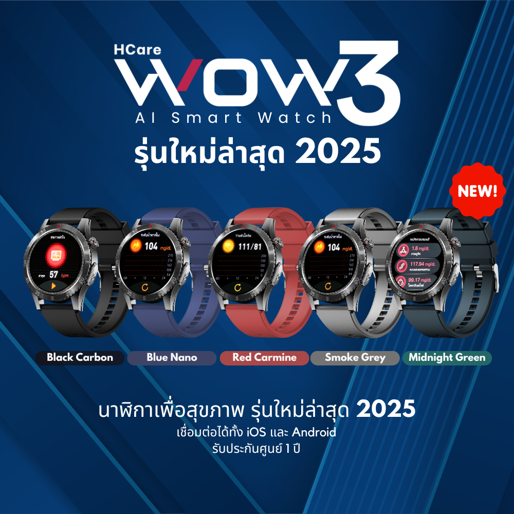 [รุ่นหน้าปัดกลม] Hcare Wow3 AI Smartwatch :  นาฬิกาสมาร์ทวอทช์ ความดัน ECG รับสายโทรออก