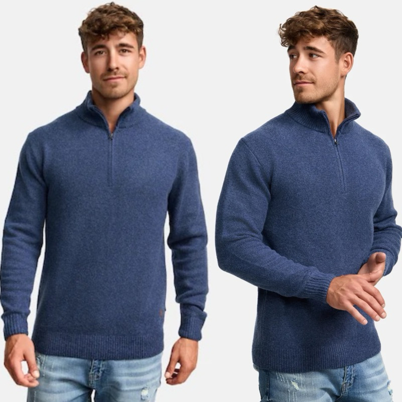 Sweater half zip สีนํ้าเงิน กรมท่า อก42 D151-152