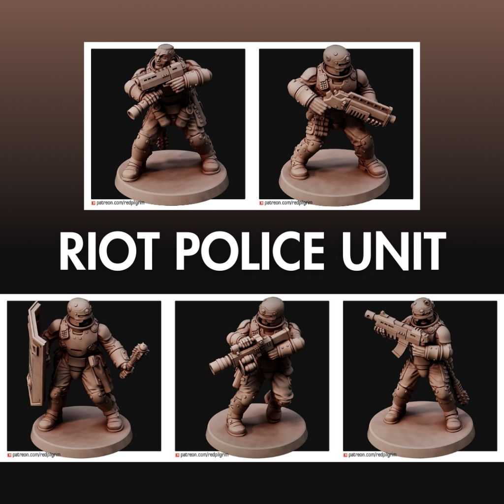 Riot Police Unit - Humanoid Human / 28mm scale 3D printed miniature RPG