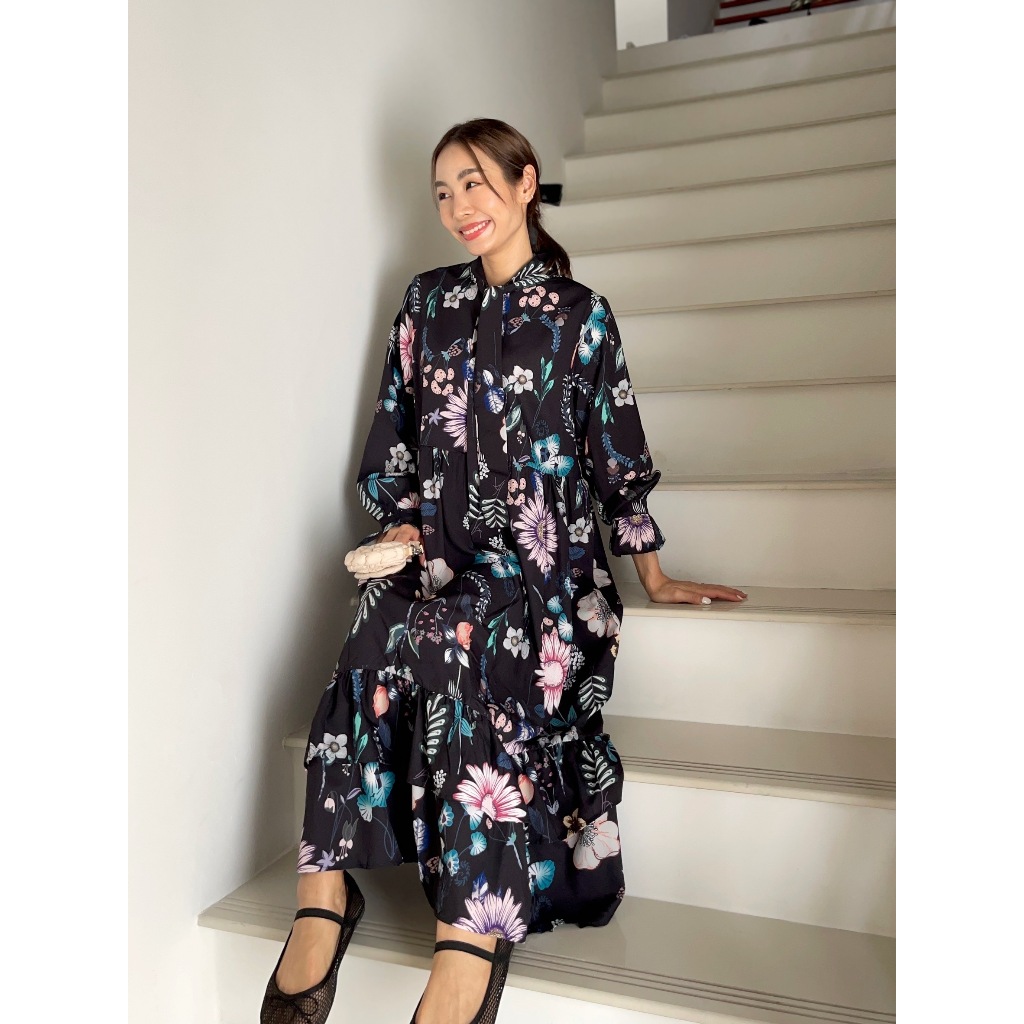 CHAWY Magic black dress 🍸🍾 C3646 เดรสยาวสไตล์เกาหลี เดรสยาวมินิมอล