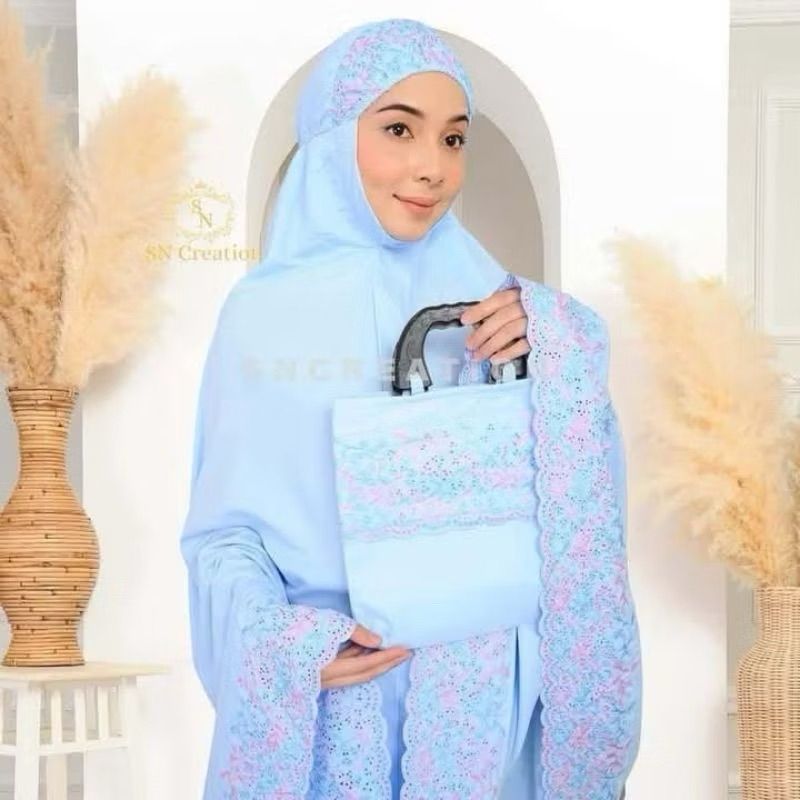 ผ้าละหมาดรุ่น sitikhadijah primiam ปักดอก เนื้อผ้า คอตตอนแท้ แถมฟรีกระเป๋า งานปักอินโดแท้