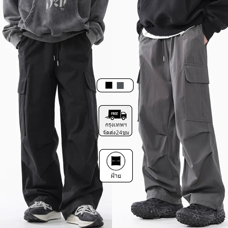 ✨Z.YOOO✨ กางเกงทำงานผู้ชาย ขนาดหลวมสบาย กางเกงชายแฟชั่น สวมใส่สบาย เอวยืดได้ กางเกงขายาวสบาย