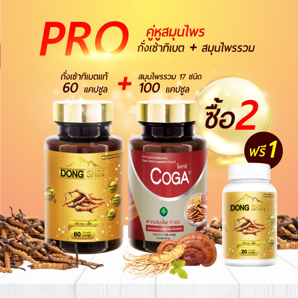 Dongshin+Coga (ซื้อคู่) (60เม็ด/กป.) ถังเช่า ตงฉินถั่งเช่าสกัดแท้ ถั่งเช่าทิเบตแท้ สมุนไพรรวม 17 ชนิ