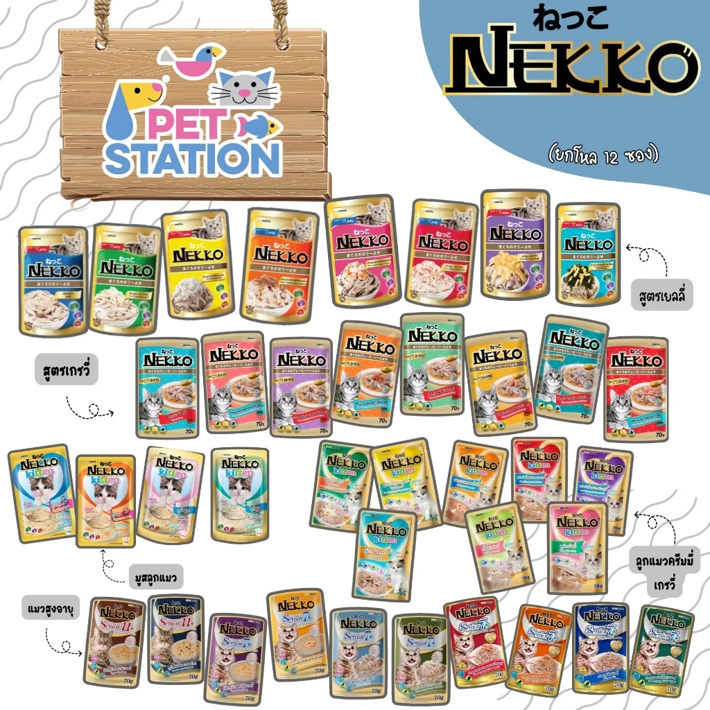 Nekko เพาซ์ (ยกโหล 12 ซอง) อาหารเปียกแมวเน็กโกะ 70g.