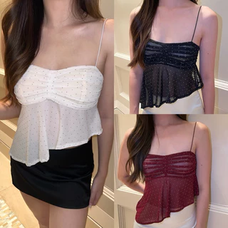 Bella top by shewear.bkk สายเดี่ยวผ้าซีทรูเพชร