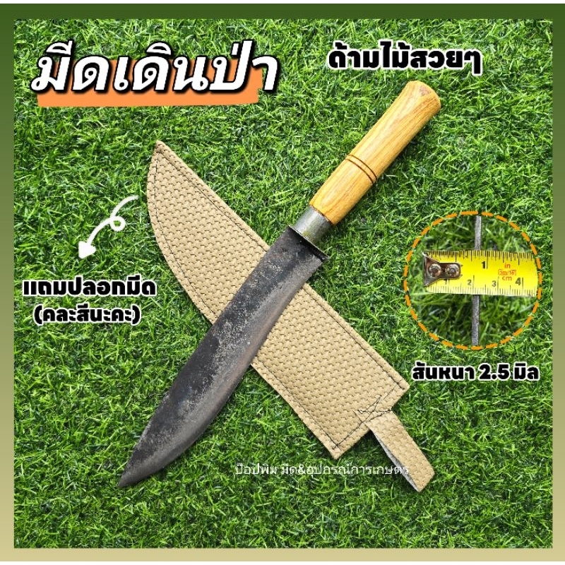 มีดแหลมมาดี มีดอเนกประสงค์ มีดเดินป่า แถมปลอก ใบมีดทำจากเหล็กแหนบ คม ด้ามไม้