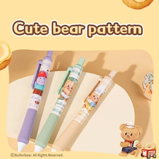 (ButterBear X Deli) เซ็ตปากกาเจล 1 กล่อง 3 ด้าม (สีดำ/0.5mm) ปากกาเจล ปากกาบัตเตอร์แบร์ ปากกาน้องหมีเนย