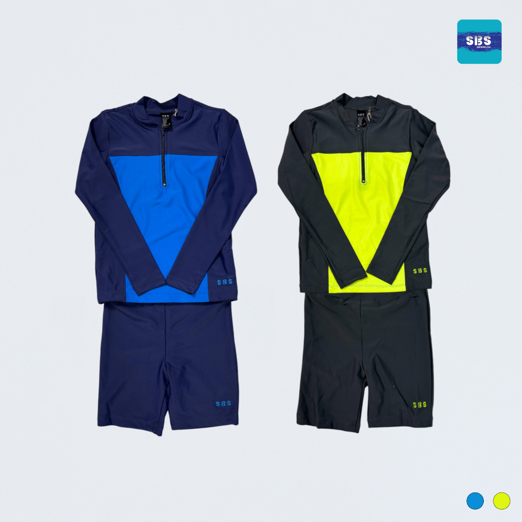 ชุดว่ายน้ำเด็กโต เสื้อแขนยาวพร้อมกางเกงขา 3 ส่วน อายุ 6-11 ขวบ Unisex | SBS SWIMWEAR | S-13249