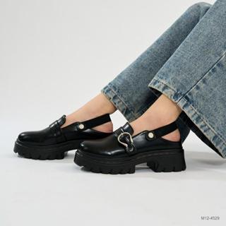 Mellowco รองเท้าโลฟเฟอร์ Loafer เปิดส้นหนังแมท สูง 2 นิ้ว รุ…