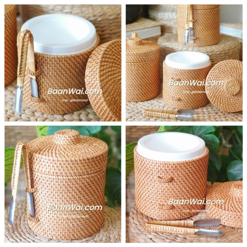 กระติกน้ำเข้ง ทำจากหวาย ถังน้ำแข็งหวาย Rattan Ice Bucket กระติกหวาย
