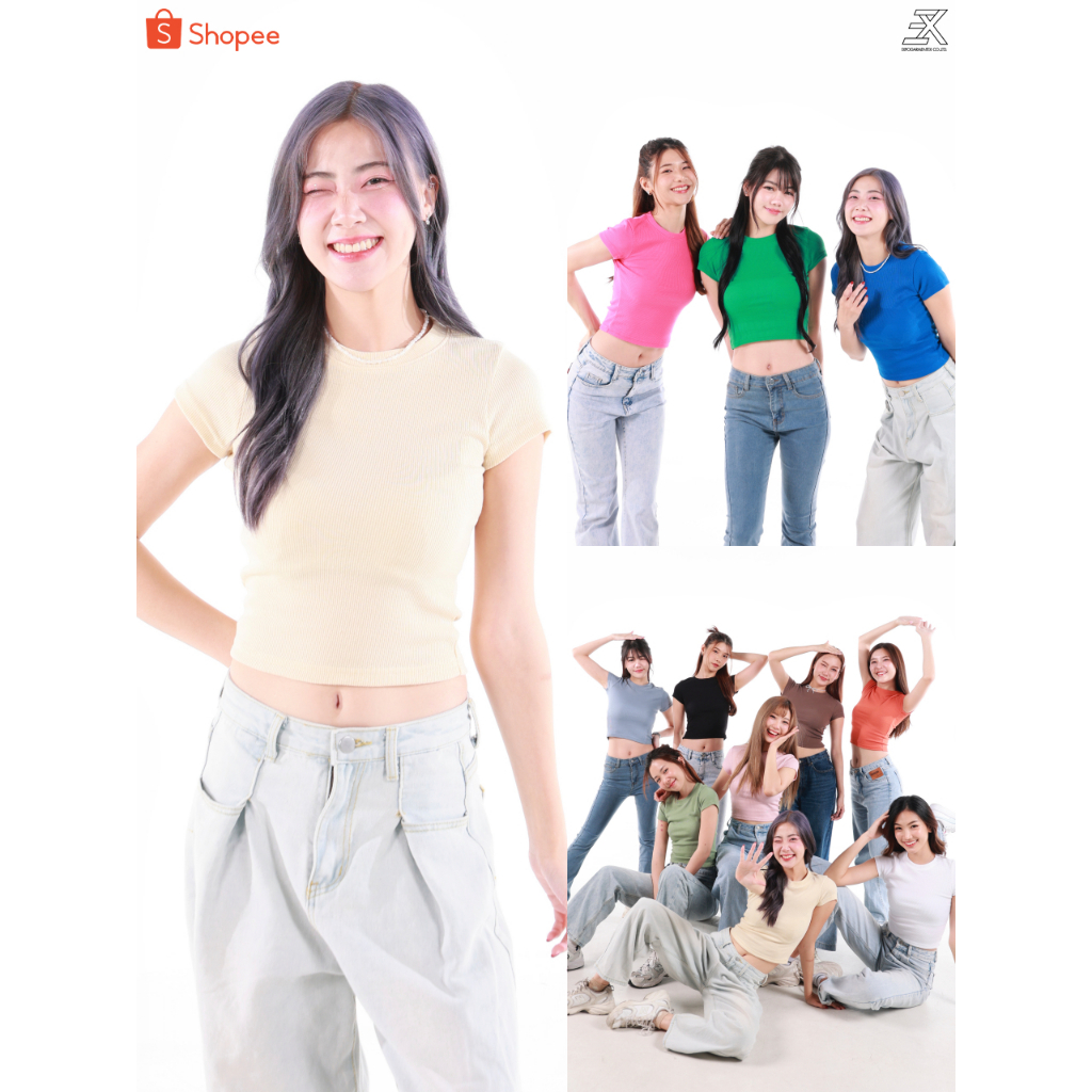 Expogarment เสื้อยืด เบบี้ที BabyTee ครอป เอวลอย ผ้าร่อง รุ่นใหม่ ยืดมาก แขนสั้น Crop Top BT003
