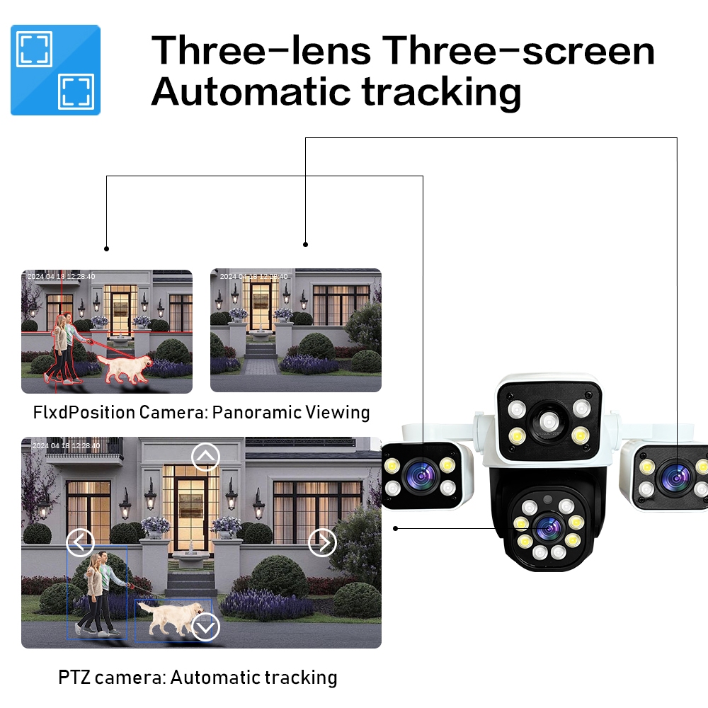 🔥3เลนส์ 3 ภาพ🔥กล้องวงจรปิดไร้สาย WiFi 12MP 6K กันน้ำกลางแจ้งการติดตามมือถือกล้องเฝ้าระวังความปลPC295