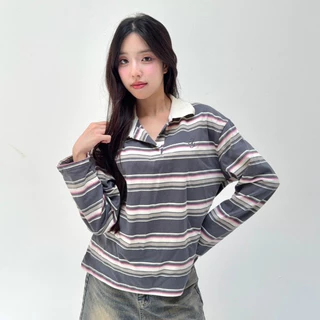 JARINYA เสื้อเชิ้ตคอปกแขนยาวลายทาง Unisex ทรง Oversize เนื้อผ้าคุณภาพเกรดดี ใส่สบาย ปักอะไหล่ โลโก้