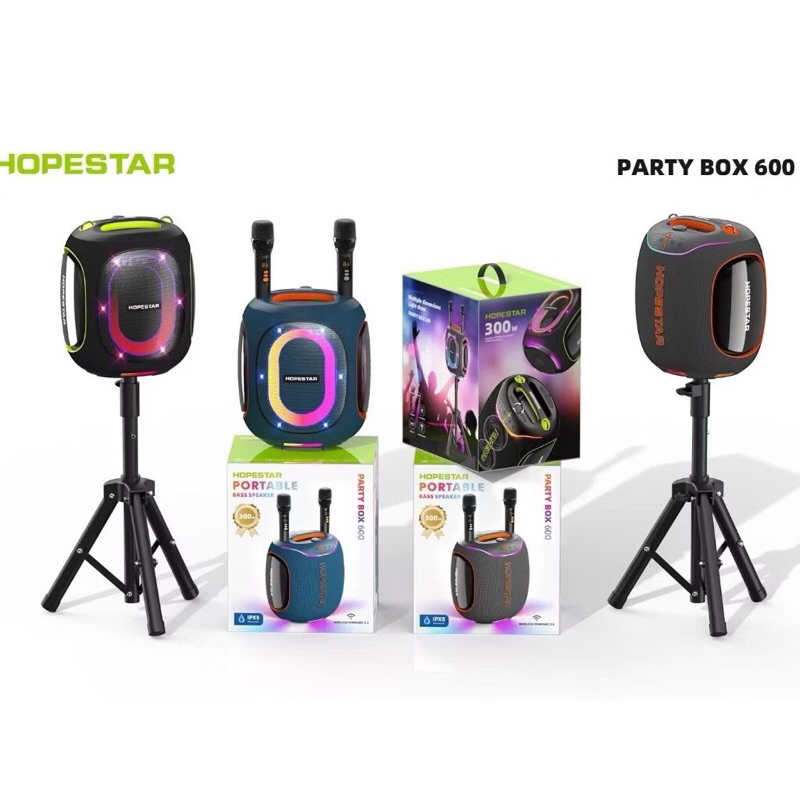 Hopestar Party BOX600 ลำโพงบลูทูธ 300วัตต์ พร้อมไมค์ลอย2อัน ปรับเสียงไมค์ได้ ลำโพง6ดอก มีไฟRGB ปรับเ
