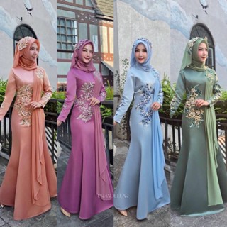 เดรสหางปลา รุ่นใหม่ (พร้อมผ้าคลุมเข้าเซท) ชุดอิสลาม มุสลิม ผ…