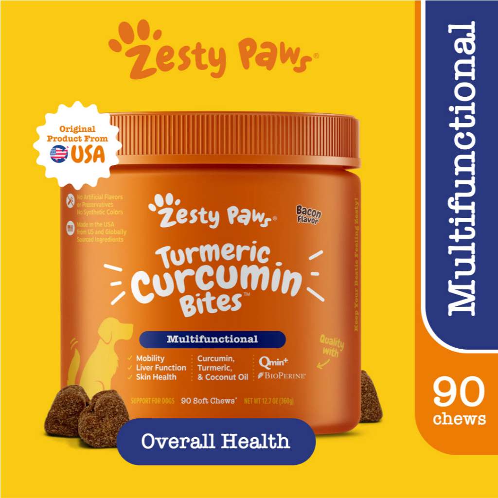 Zesty Paws Turmeric Curcumin Bites for Dogs - Bacon Flavor 90 Soft Chews (EXP:03 2027)