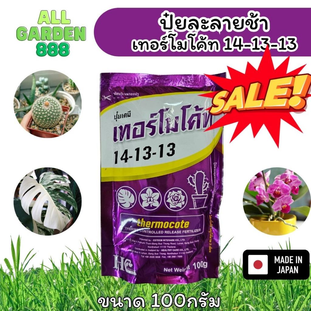 ปุ๋ยละลายช้าเทอร์โมโค้ท สูตร 14-13-13 ไม้ด่าง บอนสี ไม้ใบ ไม้ฟอกอากาศ แคดตัส ปุ๋ยละลายช้านำเข้าญี่ปุ่น ขนาด 100 กรัม