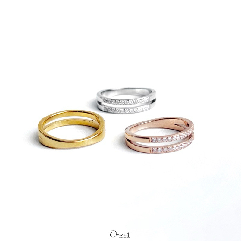 Amy 14k ring. (แหวน 2 ชั้นเพชรแถว ตัวเรือนสแตนเลสสวยทน ใส่ลุยได้ไม่ต้องระวัง ไม่ลอกไม่ดำ)
