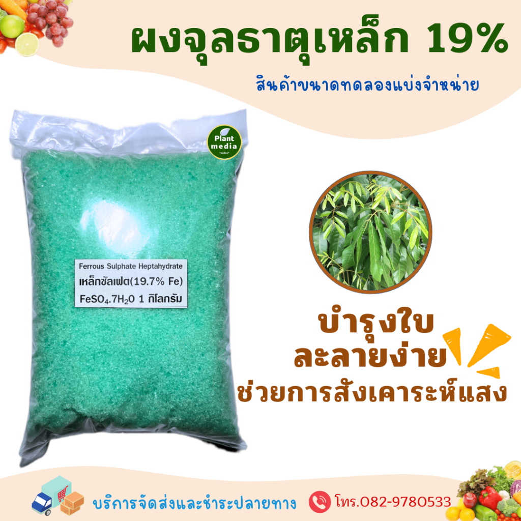 เหล็กซัลเฟต Fe 19% Ferous Sulfate Heptahydrate FeSO4.7H2O บรรจุ 1 กิโลกรัม.