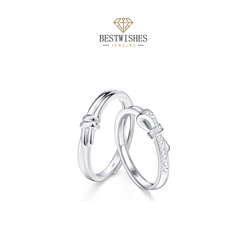 BW jewelry ชุดแหวน 2 วง ทองคำขาว แหวนแฟชั่นปรับได้ แหวนสุภาพสตรี  แหวนคู่รัก เครื่องประดับ J007Z