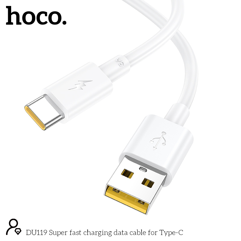 สายชาร์จคุณภาพดี รองรับการถ่ายโอนข้อมูล สายยางแบบนิ่ม ยืดหยุ่นไม่ขาดง่าย จ่ายไฟ 5A HOCO DU119