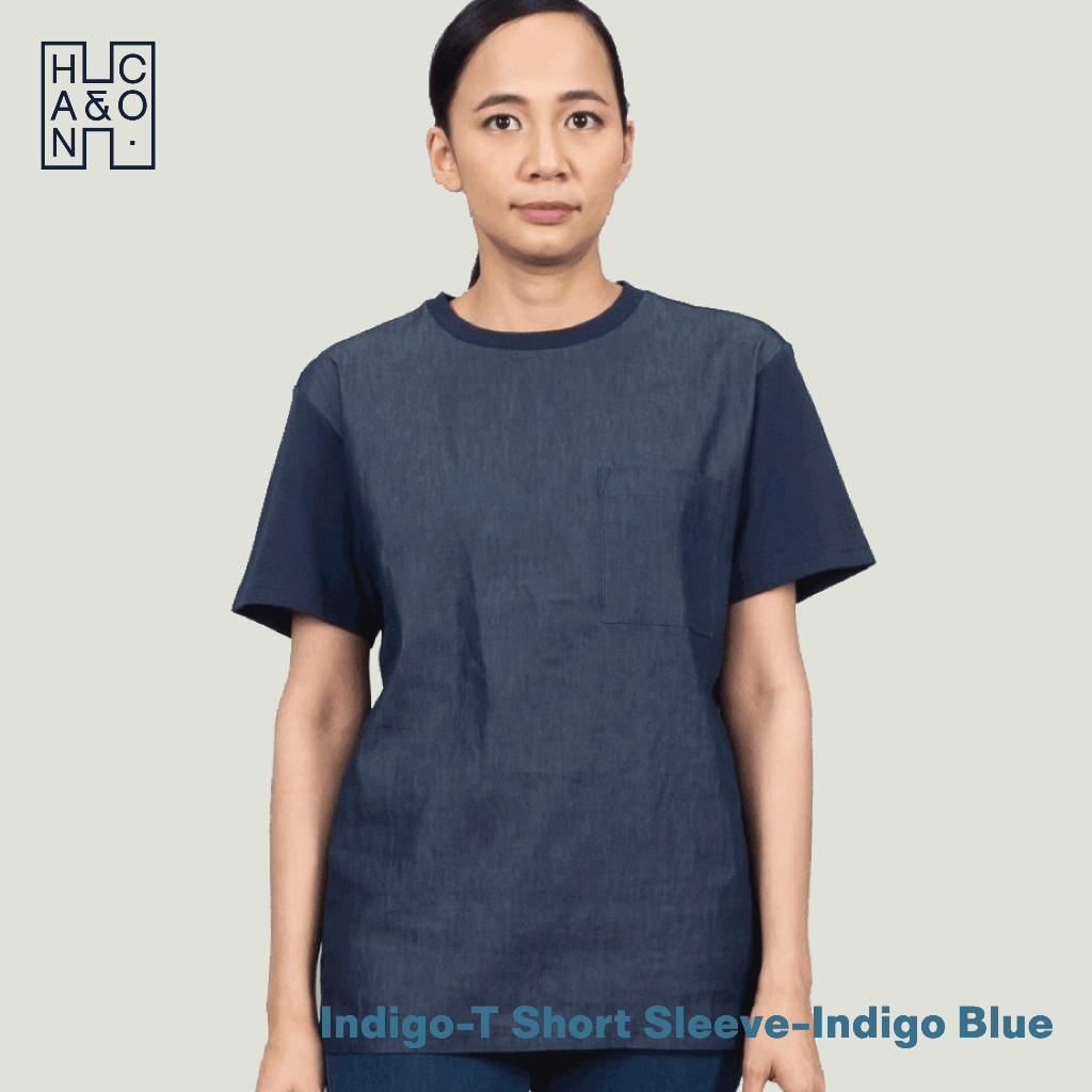 Han&Co. Indigo-T Short Sleeve - Indigo Blue เสื้อยืดสีกรมท่าตัดต่อผ้า Indigo Blue (Women)