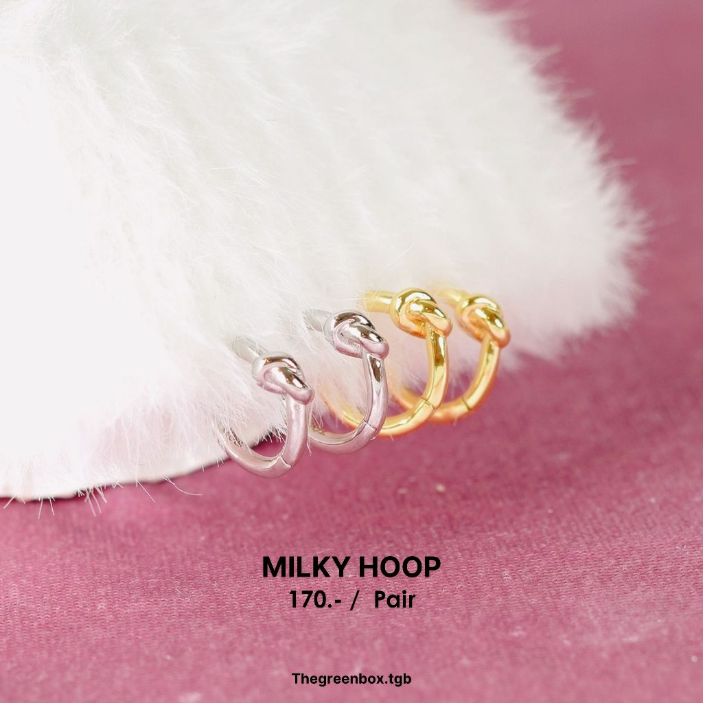 ต่างหูห่วง Milky hoop ก้านเงินแท้ S925 - thegreenbox