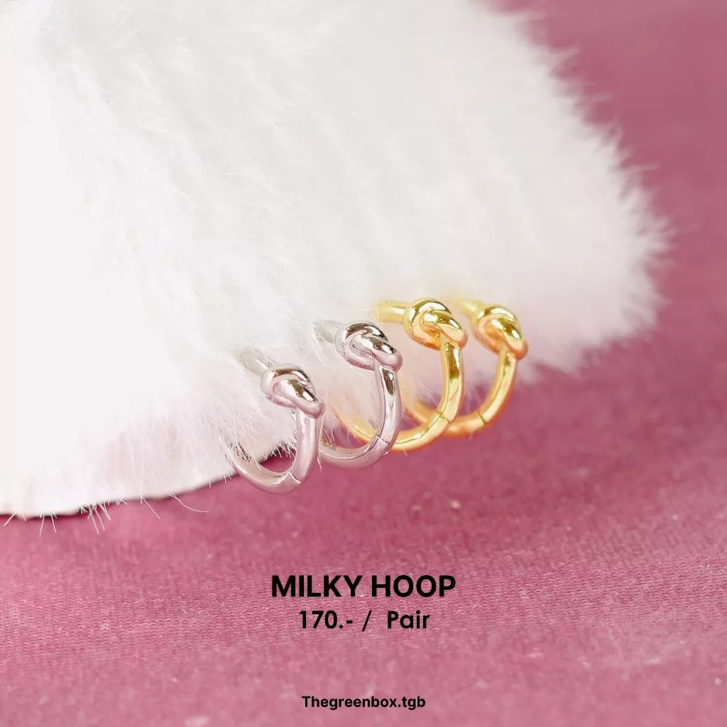ต่างหูห่วง Milky hoop ก้านเงินแท้ S925 - thegreenbox