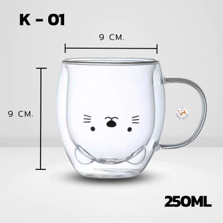 แก้วน้ำ 2 ชั้น ลายการ์ตูนน่ารัก แก้วกาแฟ Double Wall Glass สวยงาม ทนทาน ใส่ได้ทั้งน้ำร้อนและเย็น แก้ว สไตล์มินิมิอล