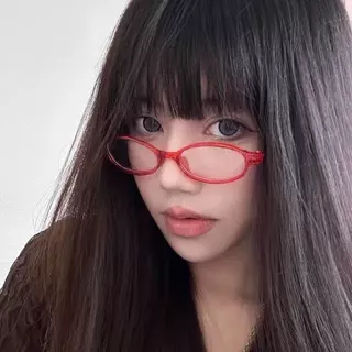 🌸พร้อ​มส่ง🌸แว่นตาเลนส์ใสทรงวงรีY2Kขนาดเล็กกรอบแคบสีแดงสีเขียวสไตล์ญี่ปุ่นสําหรับผู้หญิง