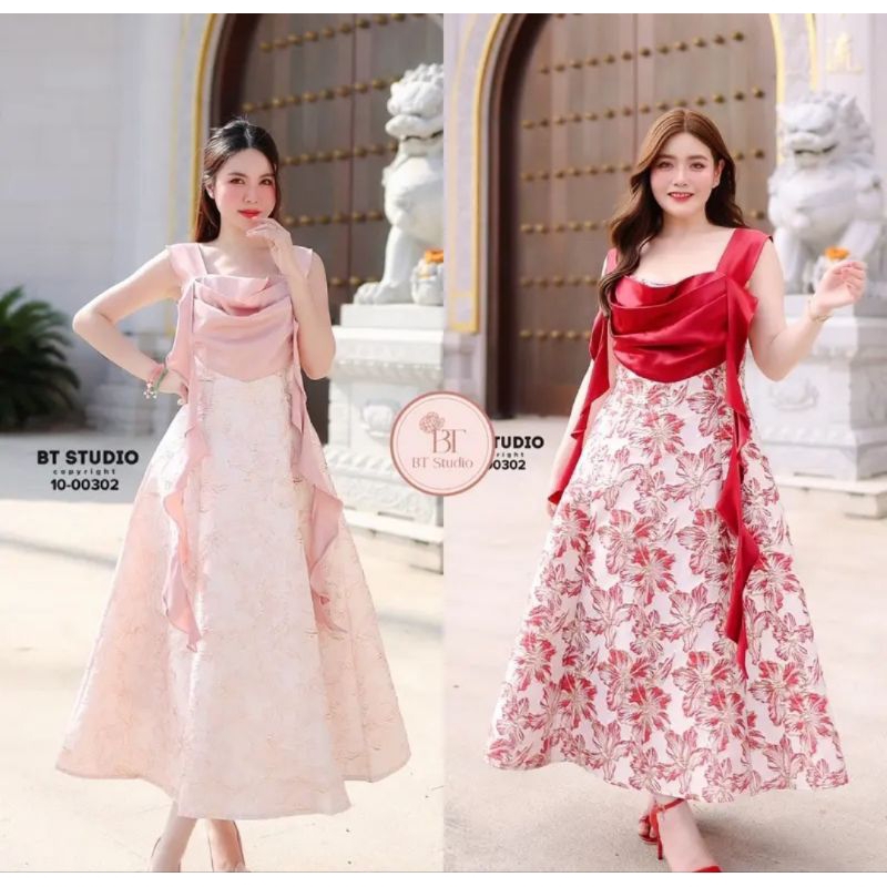 Venice studio เดรสออกงาน สวยหรู แต่งสาย งานผ้าทอลายนูน