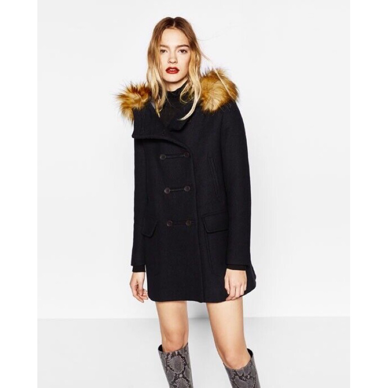 เสื้อกันหนาว ZARA Wool Duffle Coat สีดำ size xs