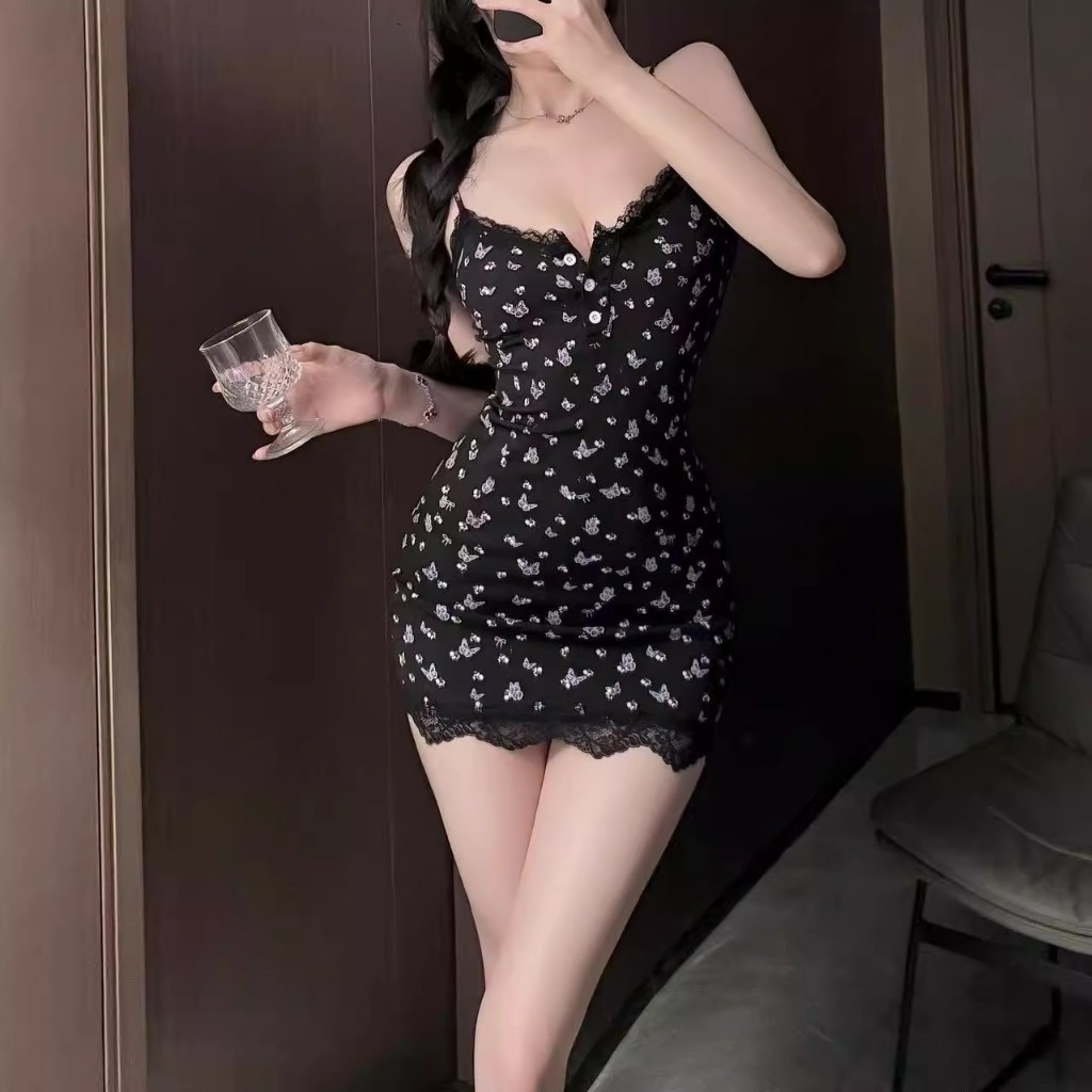 BIG SEXY ชุดนอนเดรสกระโปรง เดรสสายเดี่ยว เดรสมีบราในตัว 🌻 ไซต์ M-5XL นน 40-100 Kg  มีบราเสริม  S-245 - รูปที่ 2