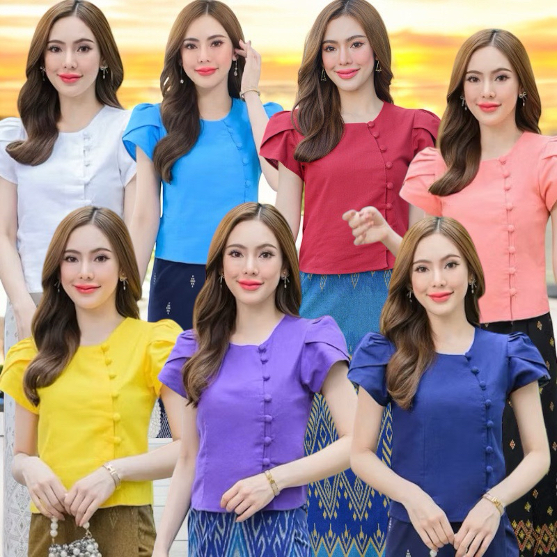 เสื้อพื้นเมืองคอกลมแขนกลีบบัวรุ่นลิซ่า กระดุมใช้งานได้จริงทุกเม็ดค่ะ