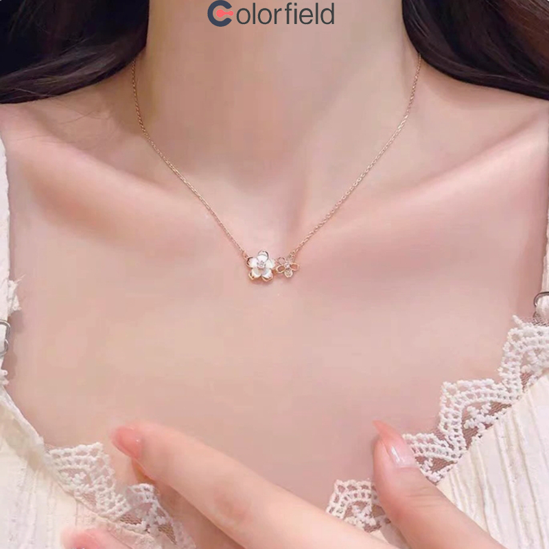 Colorfield สร้อยคอ จี้รูปดอกซากุระ INSสไตล์เกาหลี น่ารักหวาน ละเอียดอ่อนสำหรับผู้หญิงสร้อยปรับขนาดได้ แฟชั่นอุปกรณ์เสริม