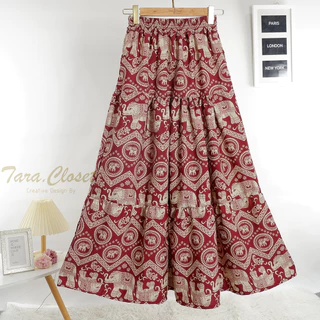 COM518 TARA SKIRT กระโปรง ลายธารา เอวสูง แต่งระบายเป็นชั้นๆ ทรงบอลลูน สม็อครอบเอว ผ้าไหมอิตาลี ผ้าดี ใส่สบาย ไม่ร้อน