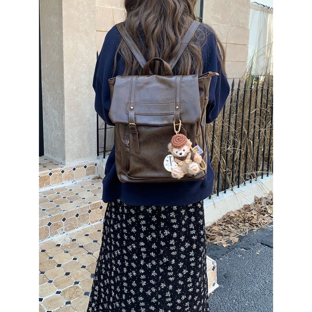 VK กระเป๋าเป้สะพายหลังสไตล์เกาหลี รุ่น Vi082 หนัง PU นิ่ม สีน้ำตาล จุของได้เยอะ ใส่แท็บเล็ตได้ - รูปที่ 7
