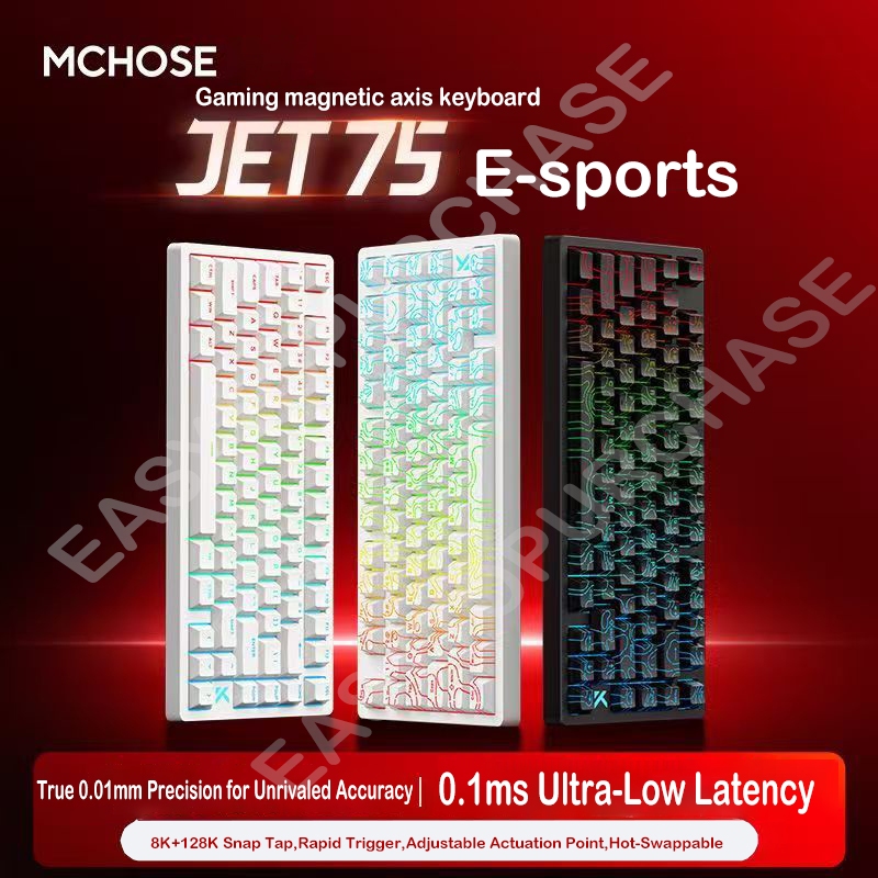 Mchose Jet75 คีย์บอร์ดเชิงกลแบบมีสายแกนแม่เหล็กสําหรับเล่นเกม, อัตราคืน 8K, RT0.01mm, รองรับ SOCD, R