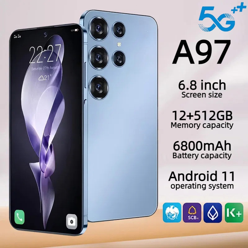 สมาร์ทโฟน A97 6.8 นิ้ว โทรศัพท์ Android 5G 16+512GB Android 11 ​​รองรับการ์ด dual SIM โทรศัพท์