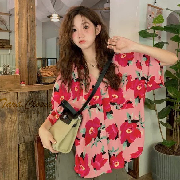 IT101 TARA Shirt เสื้อเชิ้ต คอปก อก42″ ลายดอก กระเป๋าหน้า ผ้าไหมอิตาลี พิมพ์ลายอย่างดี ผ้าดี ใส่สบาย ไม่ร้อน
