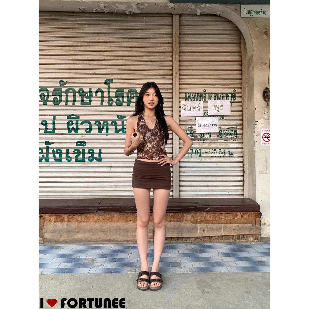 ❣Fortunee ❣ กระโปรงกางเกงเอวต่ำทรงเข้ารูป สีคาเฟ่เซ็กซี่ ช่อยให้ขาดูยาว ดูเปรี้ยวแซ่บกันโป๊