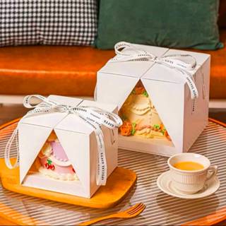 กล่องขนมเค้กสีขาว ฝาใสพิมพ์ลาย กล่องเค้กขนาดเค้ก 4/6/8นิ้ว (…