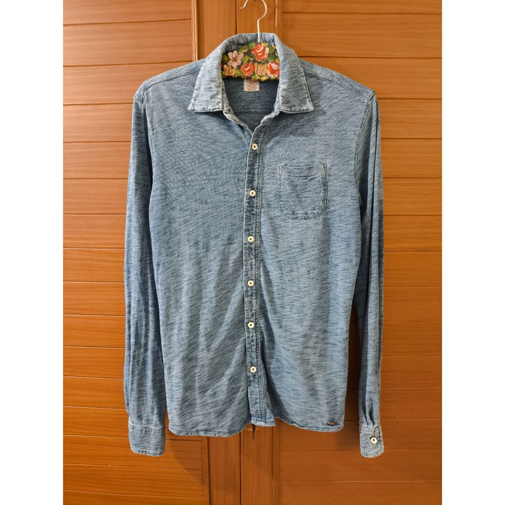 Scotch and Soda Apparel Co. Indigo Specials  Cotton Blue Denim Color Shirt Size M (*มี 2 รู/คอซีด)