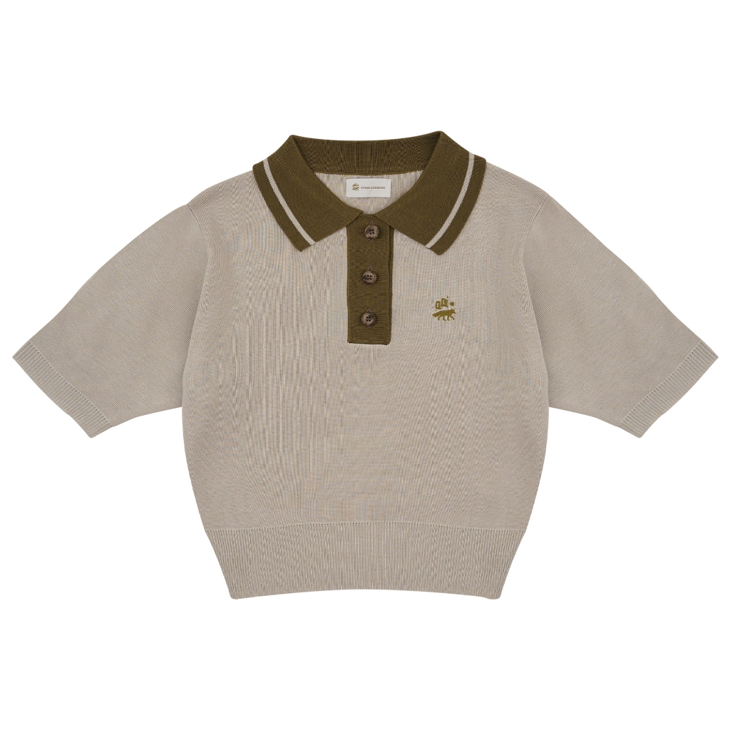 FEARLESSNESS GOLF CLUB2 CROPPED POLO KNIT BEIGE