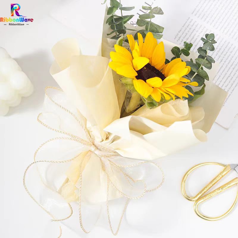 ริบบิ้นผ้าโปร่ง ริบบิ้นคลื่น หน้ากว้าง4cm สําหรับตกแต่งงานแต่งงาน งานวันเกิด - 4