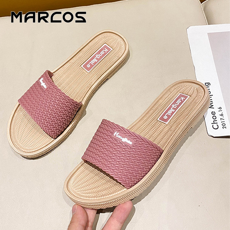MARCOS รองเท้าแตะผู้หญิง รองเท้าแตะ รองเท้าแตะถักแสนสบาย นุ่มน่าสัมผัส ไม่บาดเท้า.