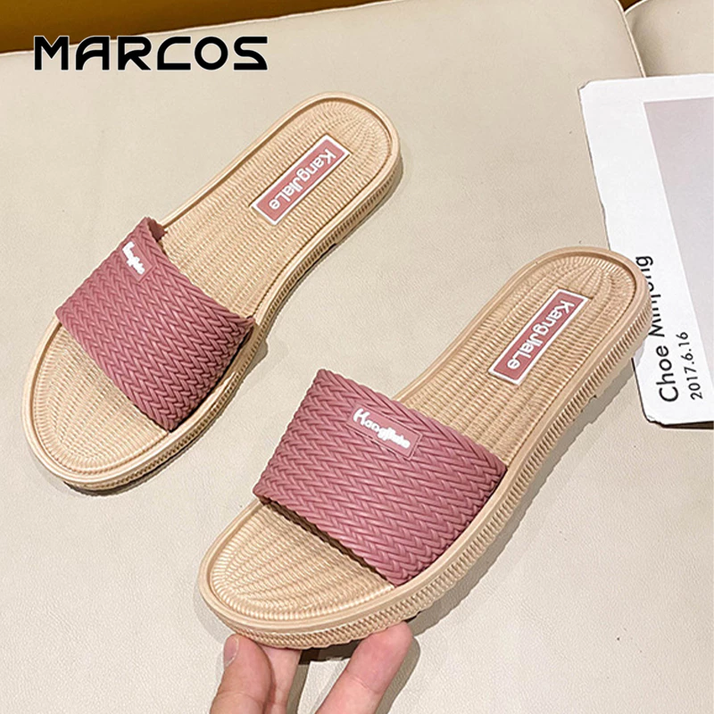 MARCOS รองเท้าแตะผู้หญิง รองเท้าแตะ รองเท้าแตะถักแสนสบาย นุ่มน่าสัมผัส ไม่บาดเท้า.
