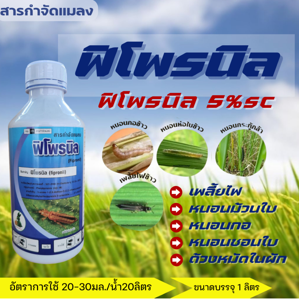 ฟิโพรนิล 5%sc 1000CCสารกำจัดแมลง หนอนเจาะ หนอนม้วนใบ เพลี้ยไฟ