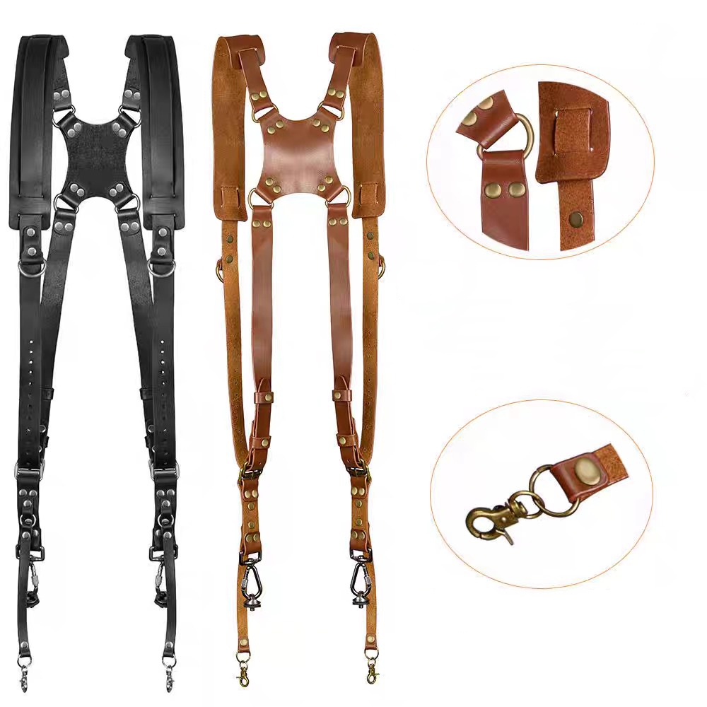 ⚡ร้านนี้ส่งเร็ว⚡Leather Double Camera Strap สายสะพาย สายคล้องไหล่กล้องบอดี้ 2 ตัว มือ 1 พร้อมกล่อง