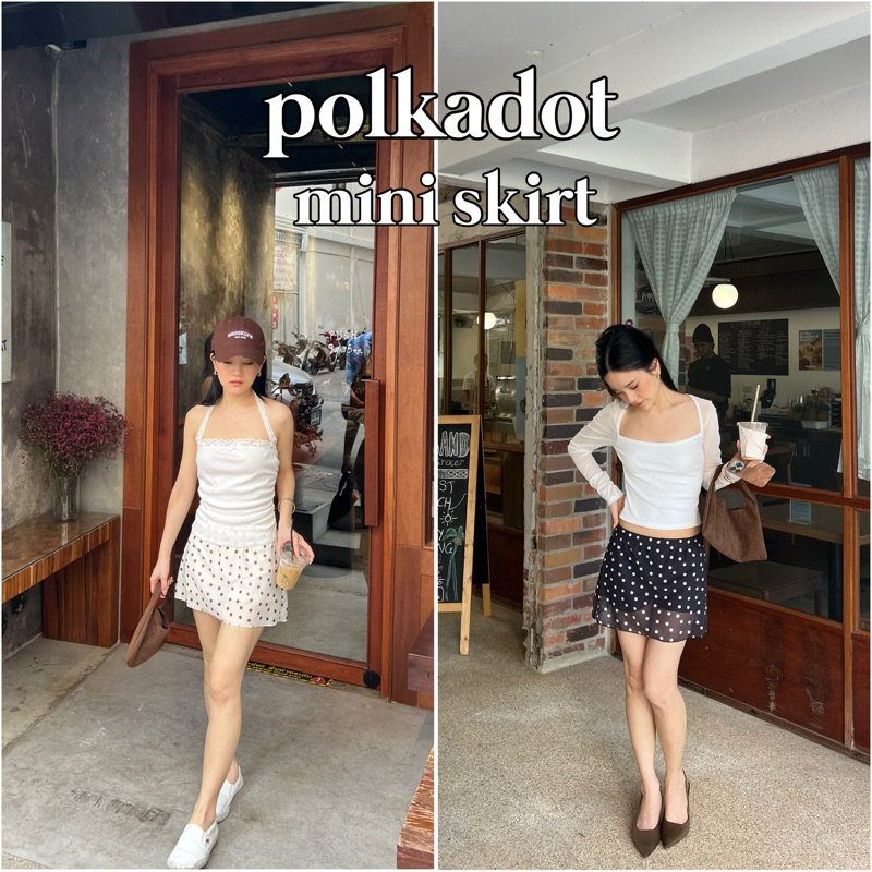 พร้อมส่ง polkadot mini skirt กระโปรงสั้นลายจุด ซีทูมีขาสั้นซับใน